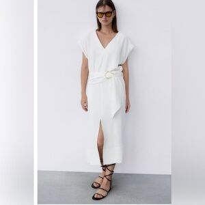 In Search Of: Zara Belted White Midi Dress - Size Small